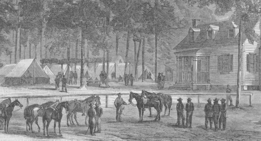 during the Civil War, the parking lot outside a general's headquarters was filled with idling horses