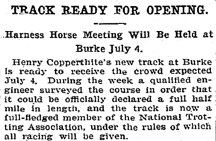 the harness race track in Burke (Fairfax County) operated from 1908-1917