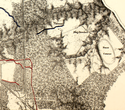 in 1864, the Union and Confederate armies fought at the North Anna River, west of the horse track near Hanover Junction