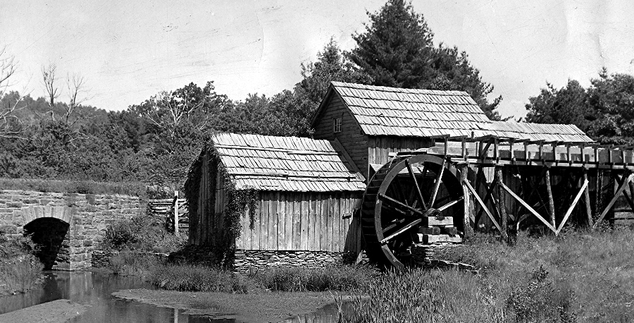 wheat, corn, and other grains were ground into more-digestible flour at mills powered by falling water