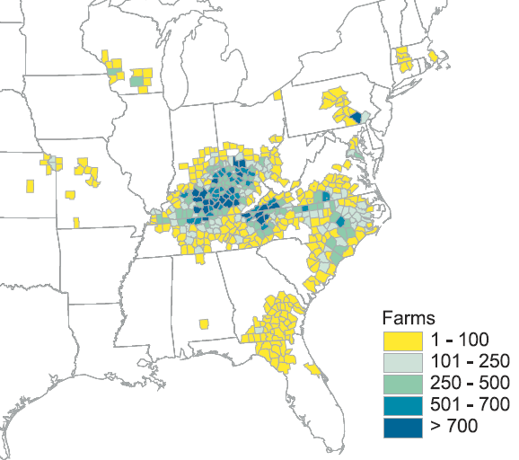 tobacco-growing counties in the United States