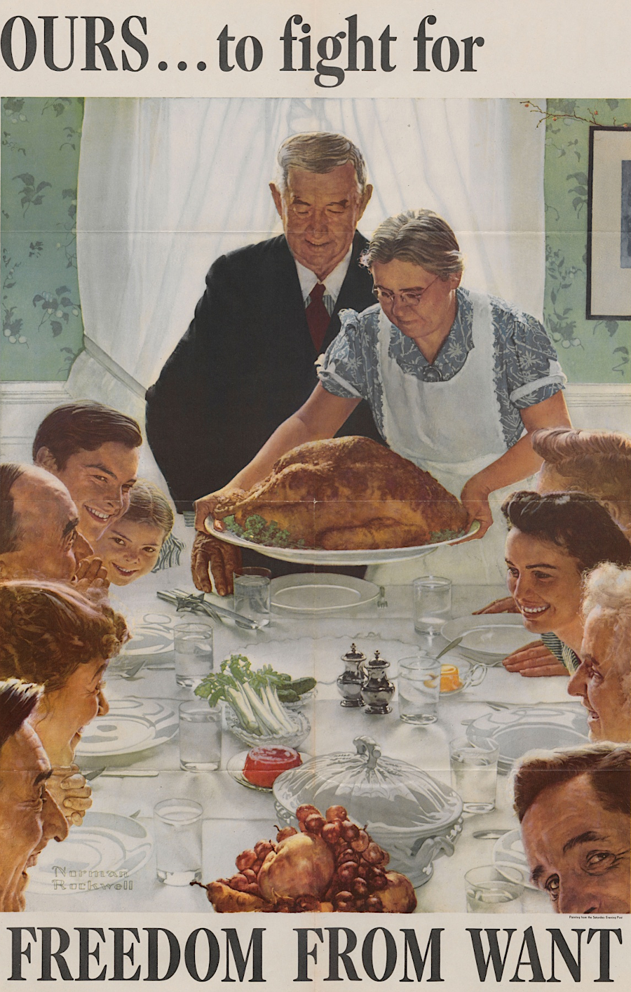 a turkey dinner illustrated one of the Four Freedoms highlighted by President Roosevelt in his 1941 inaugural address, after WWII broke out in Europe