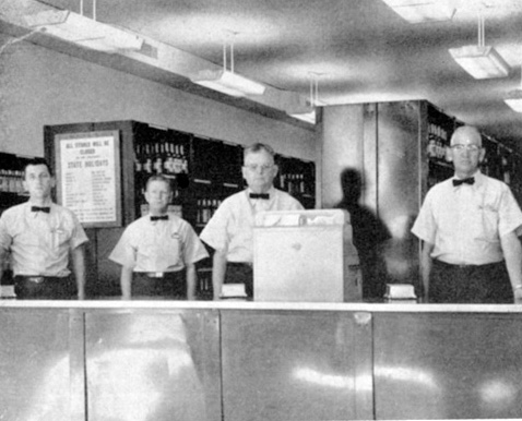 into the 1970's, customers went to a counter to order bottles of liquor; there was no self-service