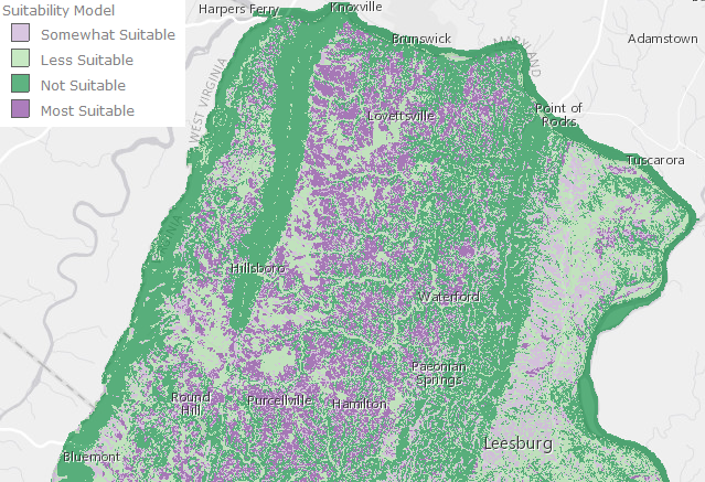 Loudoun built a computer-based model using information regarding soils, aspect, and slopes to identify where hop-growing would have the greatest potential