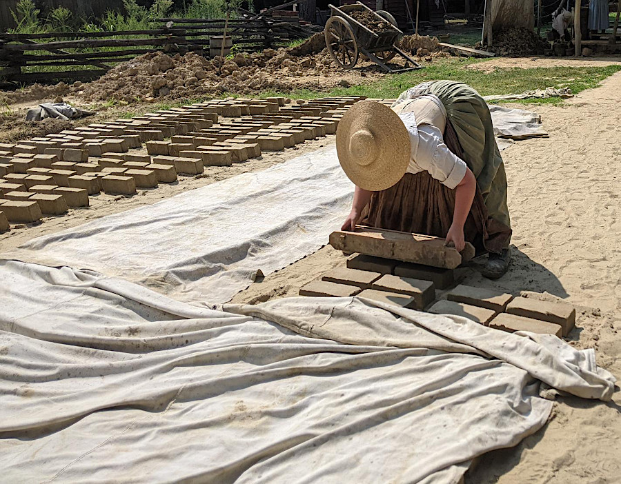 bricks are made from clay that is shaped in a mold, then dried before firing