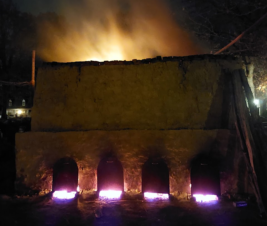 wood is added to the kiln night and day for about five days