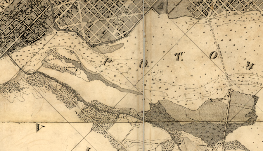 when mudflats along the Virginia shoreline were converted to dry land, the old shoreline remained the boundary between Virginia and the District