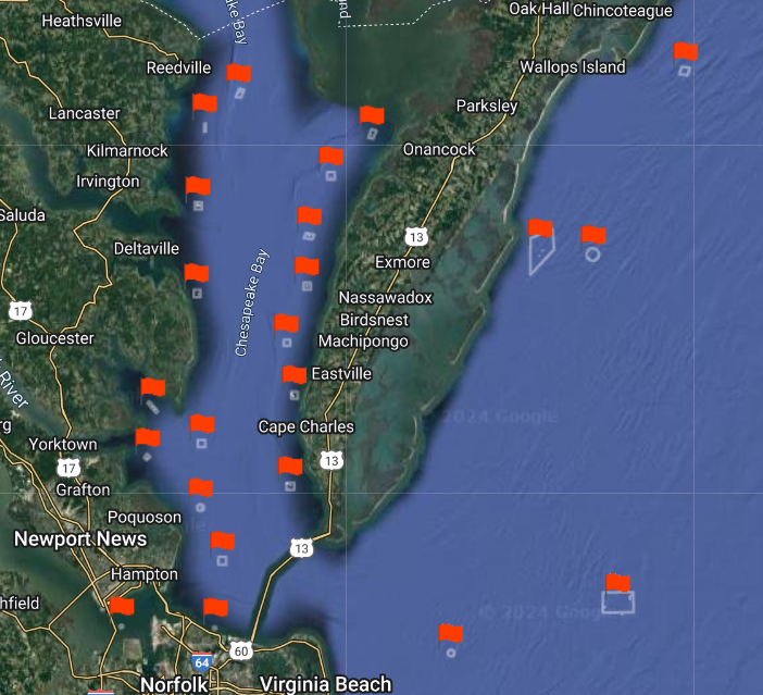 as of 2024, there were 23 artificial reefs off Virginia coastlines