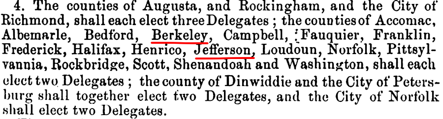 the 1864 constitution included Berkeley and Jefferson counties in Virginia election districts