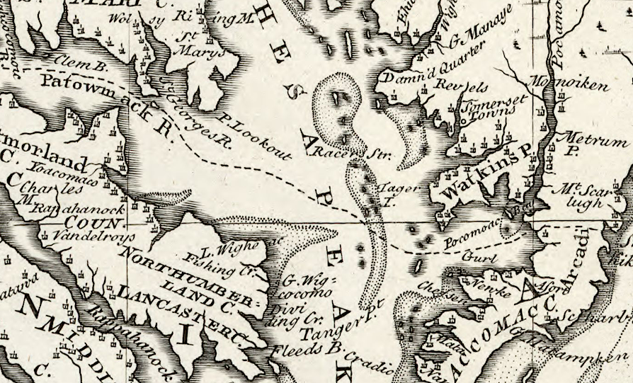 a 1752 map, drawn before the value of Chesapeake Bay oyster beds was recognized, placed Tangier and Smith islands in Maryland