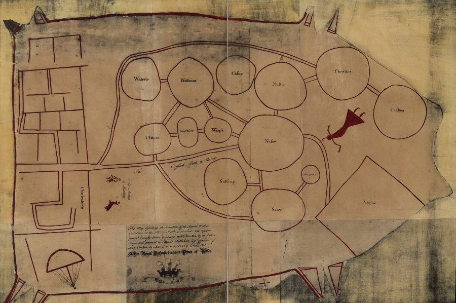 the Catawba Deerskin Map may indicate the relative location of different Native American groups in the Carolinas