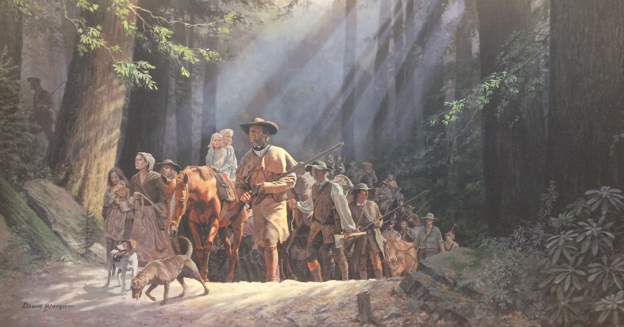 the visitor center at Cumberland Gap displays David Wright's Gateway to the West: Daniel Boone Leading the Settlers Through the Cumberland Gap -1775