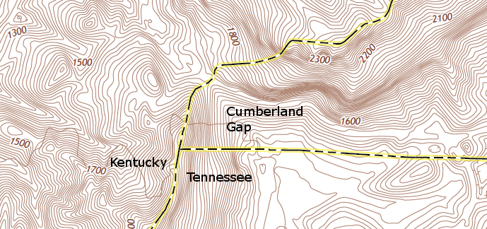 Cumberland Gap, the mountain pass through which Daniel Boone led colonists into Kentucky along the Wilderness Road, is not at the exact southwest corner of Virginia