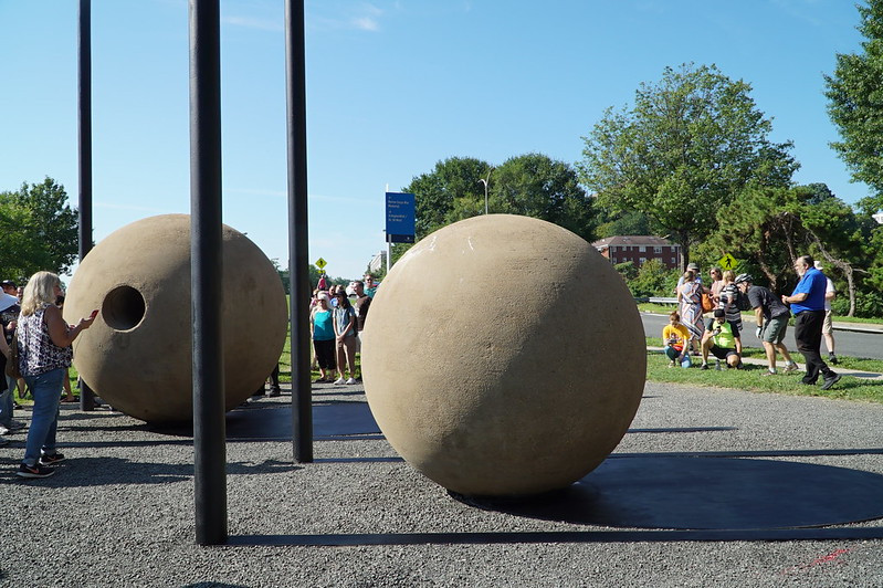 shadows from two spheres at Dark Star Park align precisely within the sculpture one day each year