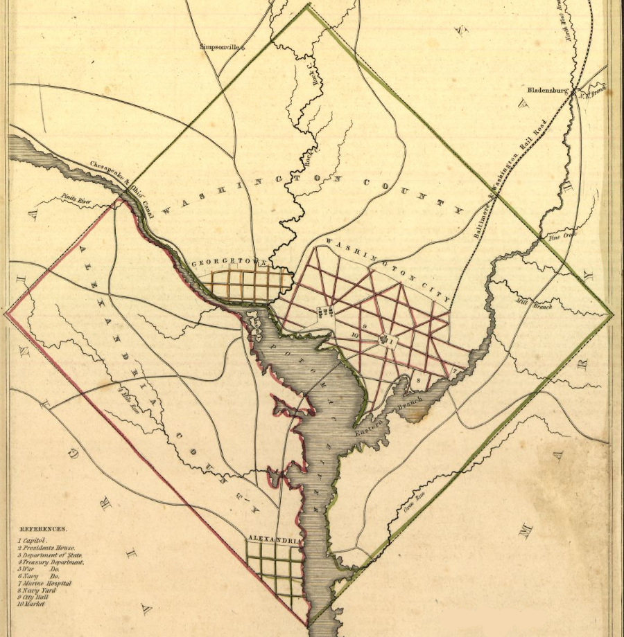 the District of Columbia-Virginia boundary that was surveyed as a straight line in 1791 became official only in 1801