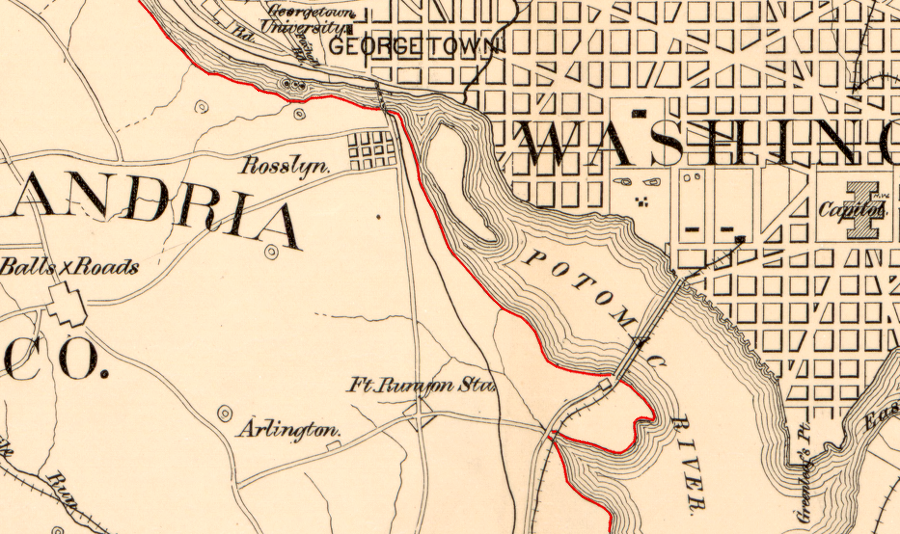 the boundary between Virginia-District of Columbia became the low-water mark on the Virginia shoreline between 1791-1801, and after retrocession in 1847