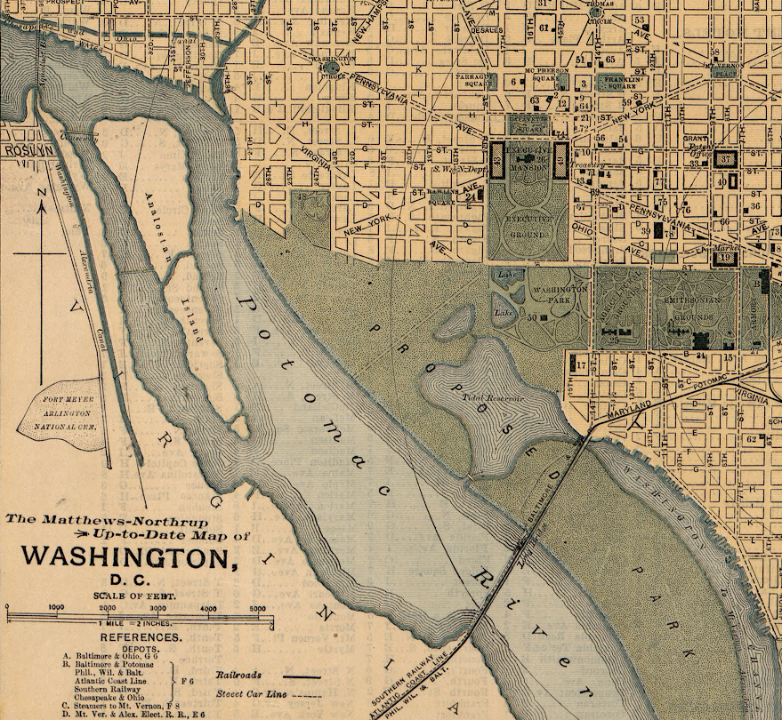 the northern shoreline of the Potomac River was dramatically altered by dredging and filling
