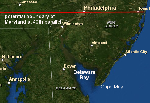 Delaware Bay and the southern 1/3 of New Jersey could have been part of Maryland