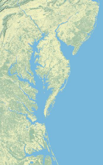 Delmarva Peninsula, without political boundaries later imposed by English officials