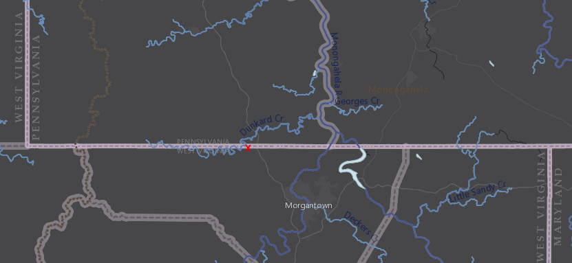 the western end of the Mason-Dixon Line is north of modern Morgantown, West Virginia