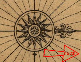 the rose on John Smith's 1612 Map of Virginia points west, rather than north