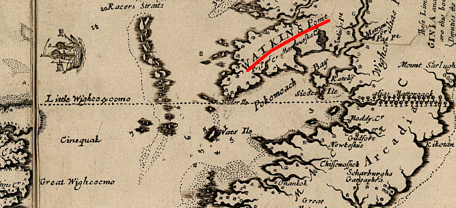 Herrman also noted the location of the Maryland-Virginia boundary across the Eastern Shore and Chesapeake Bay