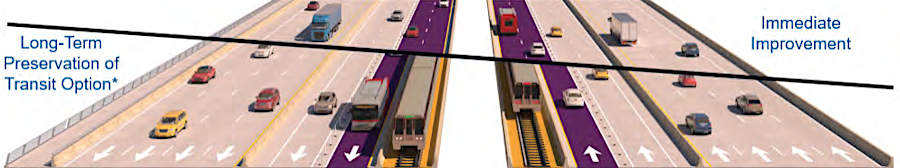 the 495 Southside Express Lanes proposal would add four High Occupancy Toll (HOT) lanes in the middle of the Woodrow Wilson Bridge