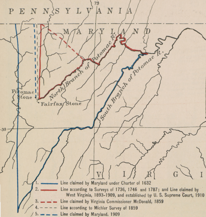 Maryland sought to define the South Branch of the Potomac River as the boundary for its 1632 charter