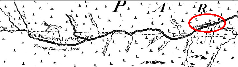 when Edward Moseley produced his map in 1733, he showed William Byrd's grant but indicated it was located on the Fitzwilliam River, named after fellow North Carolina survey commissioner Richard Fitzwilliam