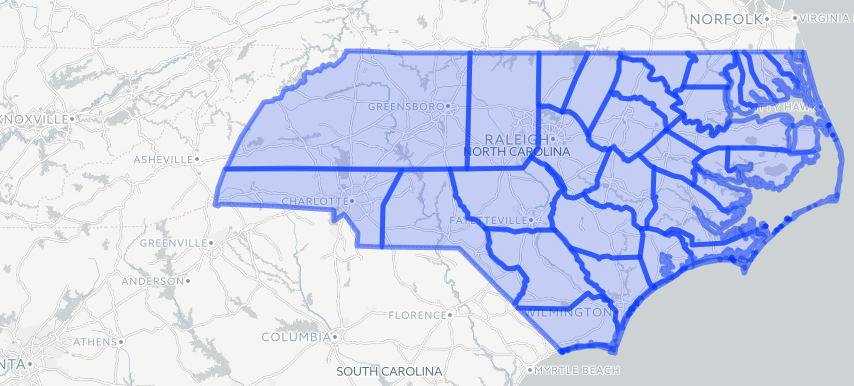 in 1767, North Carolina had organized no counties west of the Blue Ridge