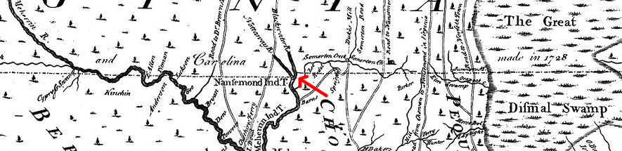  the adjustment, moving south to the confluence of the Nottoway and Blackwater rivers, still resulted in a boundary located slightly north of the 36 degrees 30.5 minutes line of latitude