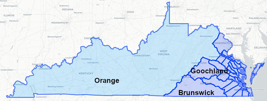 the General Assembly created Orange County in 1735 with a southern boundary at the 36° 30' parallel of latitude, extending westward to the 1612 charter limits