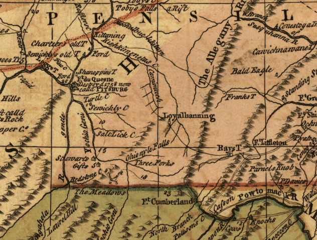 the original Lewis Evans map showed an extension of the Mason-Dixon line westward, serving as the Virginia/Pennsylvania border