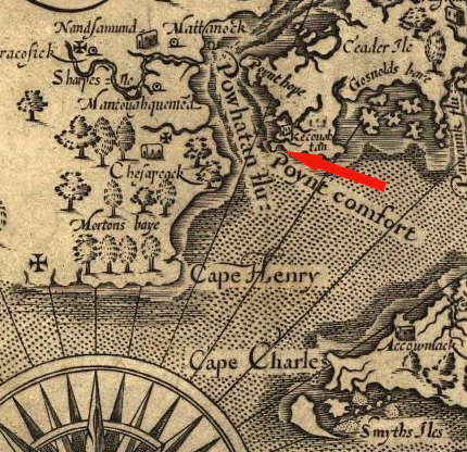 Point Comfort, as displayed on the map produced by Captain John Smith