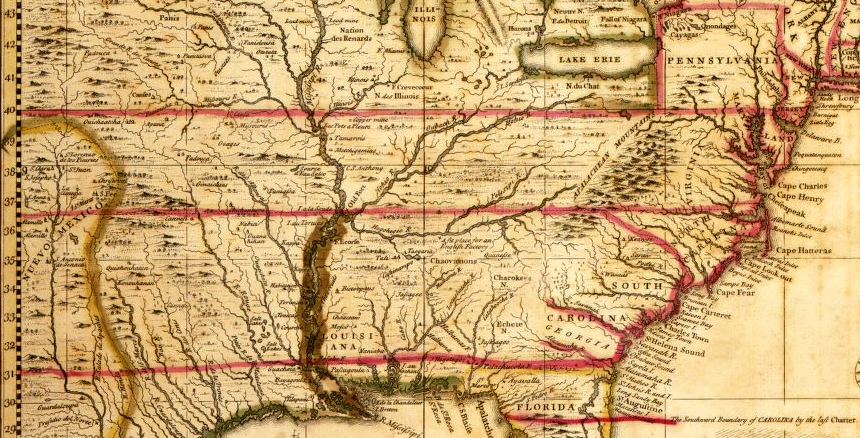 Virginia's claims to western lands under the 1609 charter were interpreted by Henry Popple in 1743 to follow the 36° 30' and 40° lines of latitude