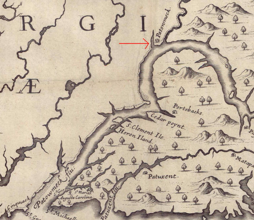 the first map of Maryland placed the colony's southern boundary on the southern side of Aquia Creek in modern Stafford County
