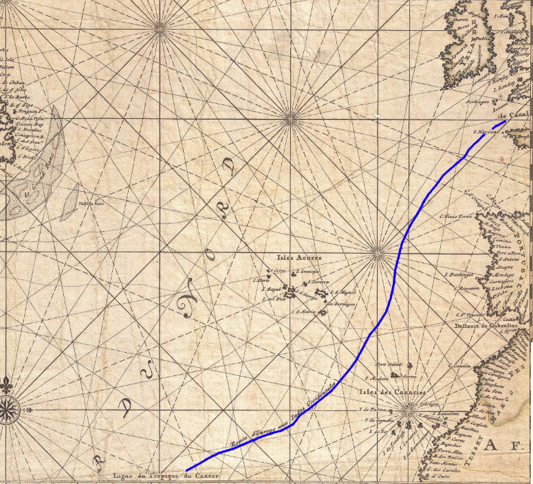 the original trip to Jamestown in 1606-1607, and the First and Second resupply expeditions over the next 18 months, took the traditional route south to the Tropic of Cancer in order to catch the northeasterly tradewinds across the Atlantic Ocean