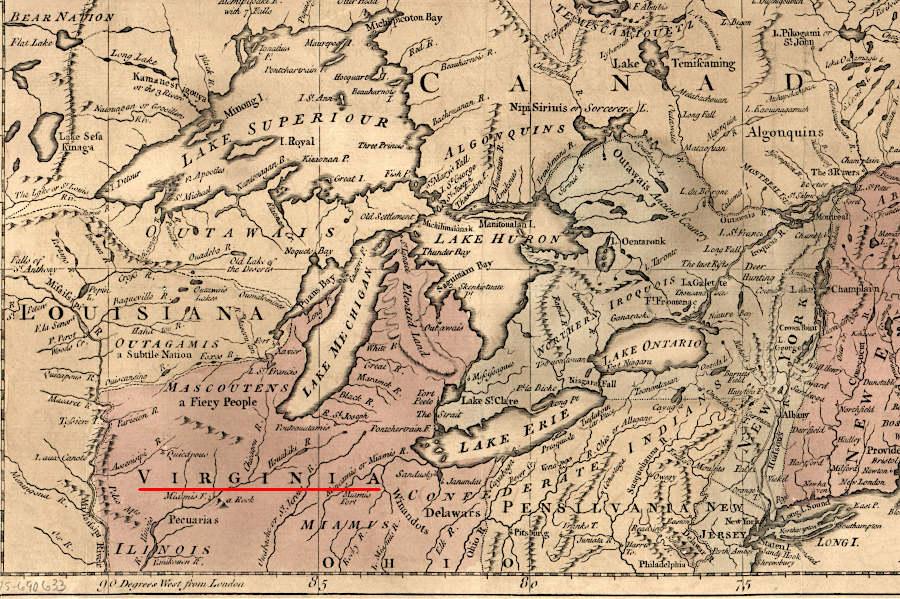 mapmakers in England assumed at the start of the American Revolution that Virginia controlled land west of the Pennsylvania and New Yok borders