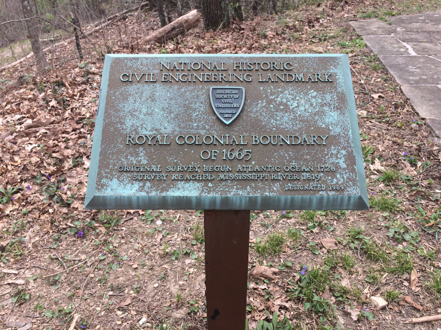 a marker at Cumberland Gap marks the 1665 colonial boundary, which today separates Virginia, Kentucky, and Tennessee
