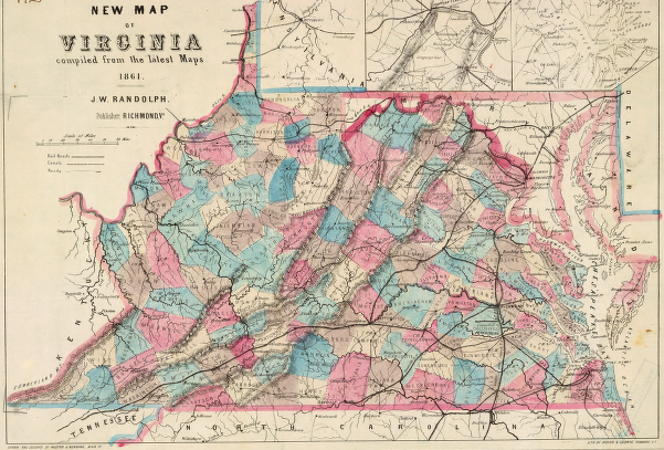 shape of Virginia after 1790 (when Kentucky became an independent state) until 1863 (when West Virginia was created)