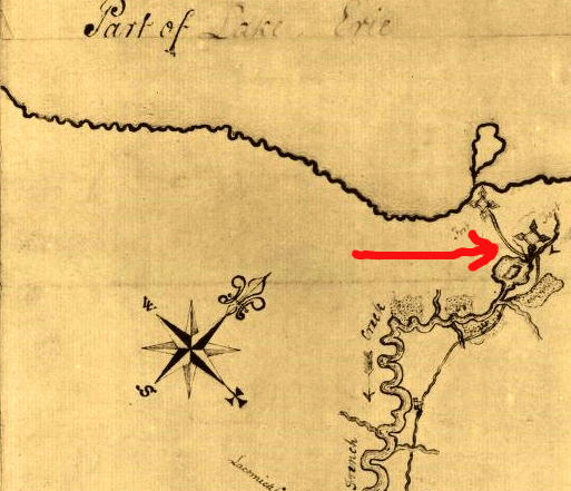 George Washington's map showing Fort Le Boeuf, near Lake Erie