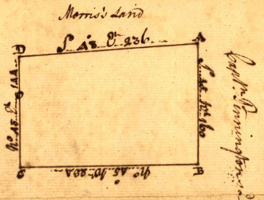 simple rectangular metes and bounds survey in Shenandoah Valley, 1750