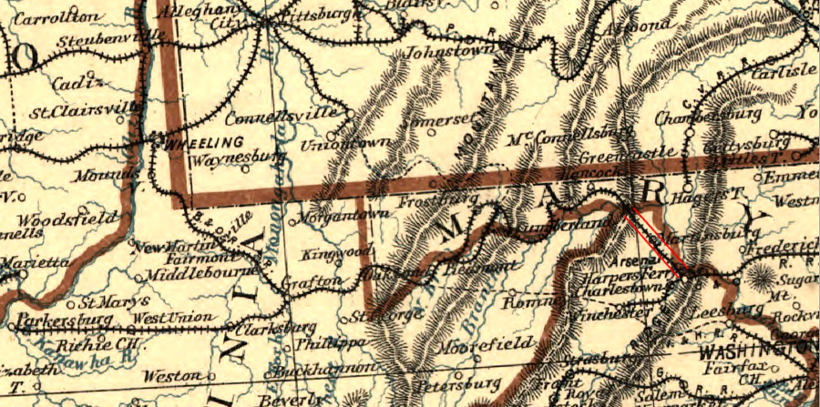 West Virginia was expanded in 1866 to include Berkeley and Jefferson counties, to ensure no part of the Baltimore and Ohio Railroad would be within the boundaries of Virginia