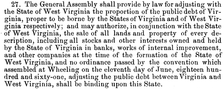 the Restored Government of Virginia included West Virginia's debt obligation in the new state constitution adopted in 1864