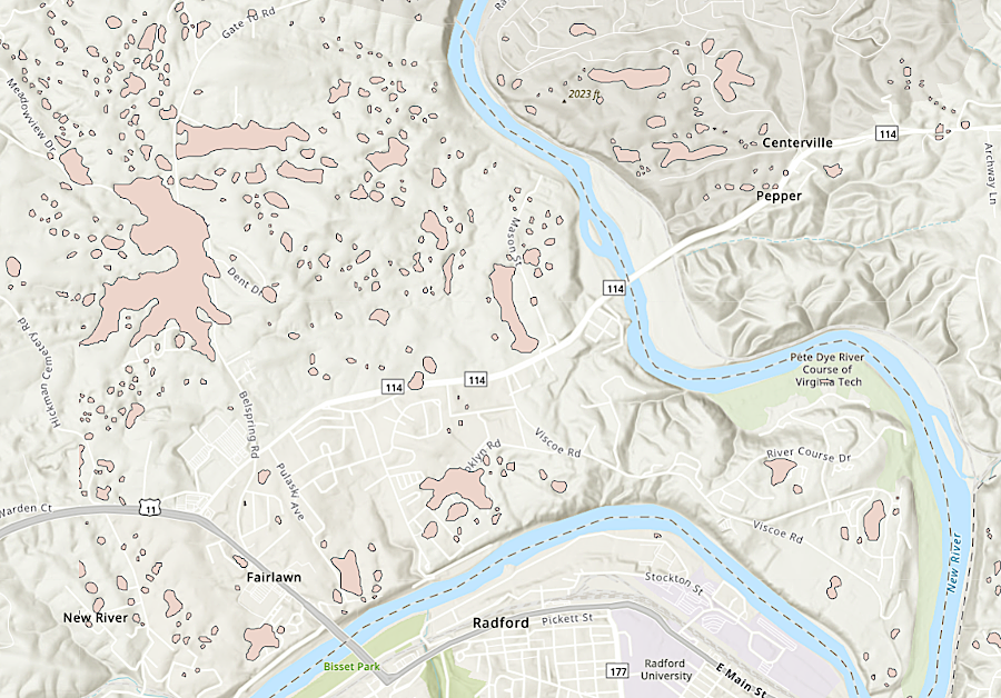 karst topography is common near Radford