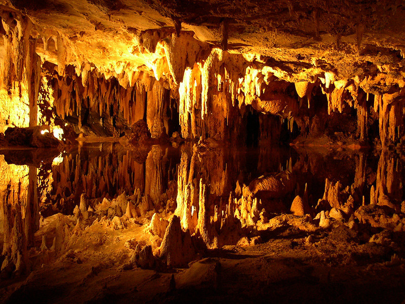 Luray Caverns has a reflecting pool, appearing to double the number of formations