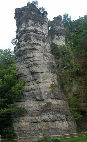 limestone layers are exposed by water-driven erosion at the Natural Chimneys