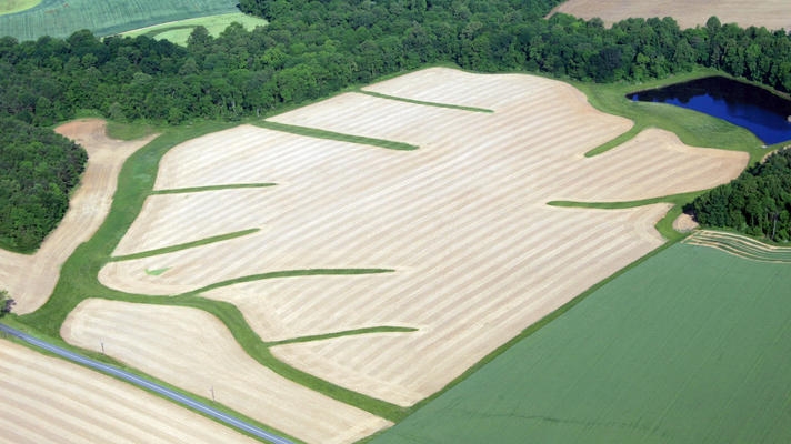 agricultural Best Management Practice (BMP), using grass strips to reduce runoff from plowed farm field