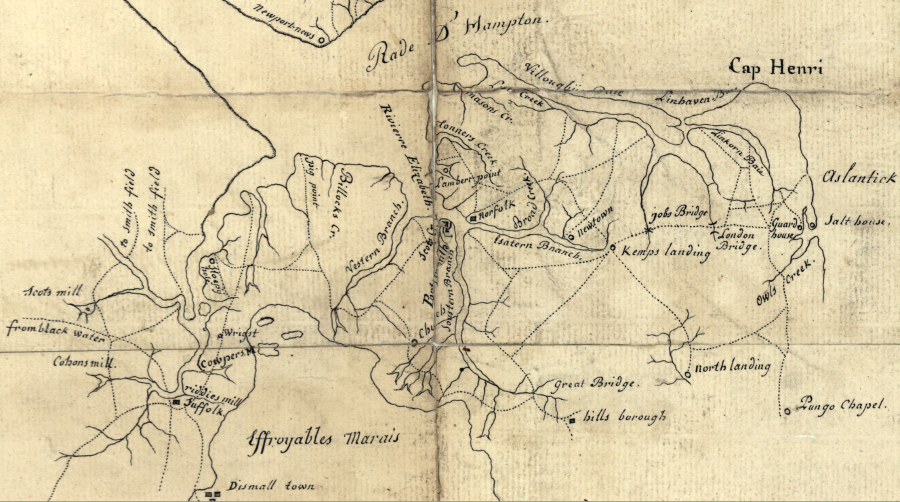 Hampton Roads transportation network in 1781