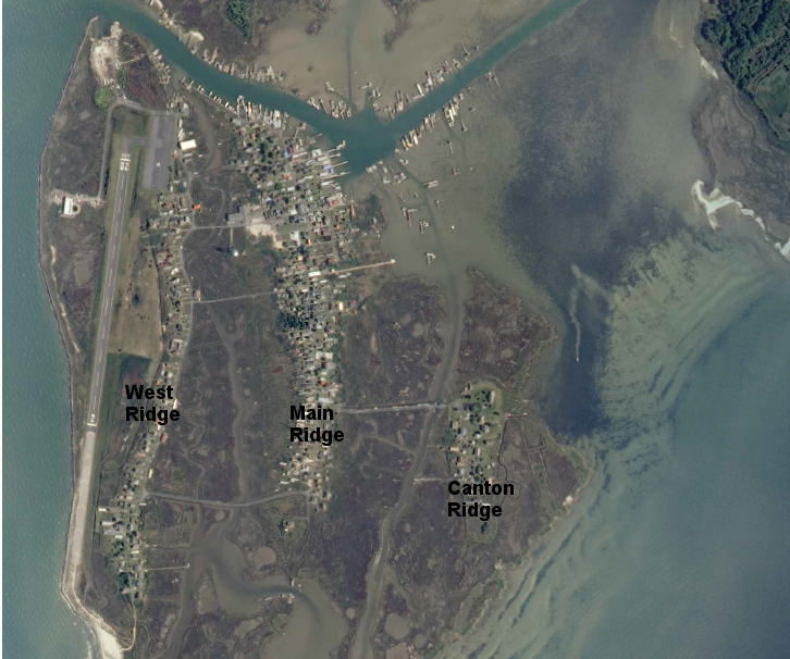 the Uppards area north of the harbor is now unoccupied, and human settlement on Tangier Island is concentrated on three ridges